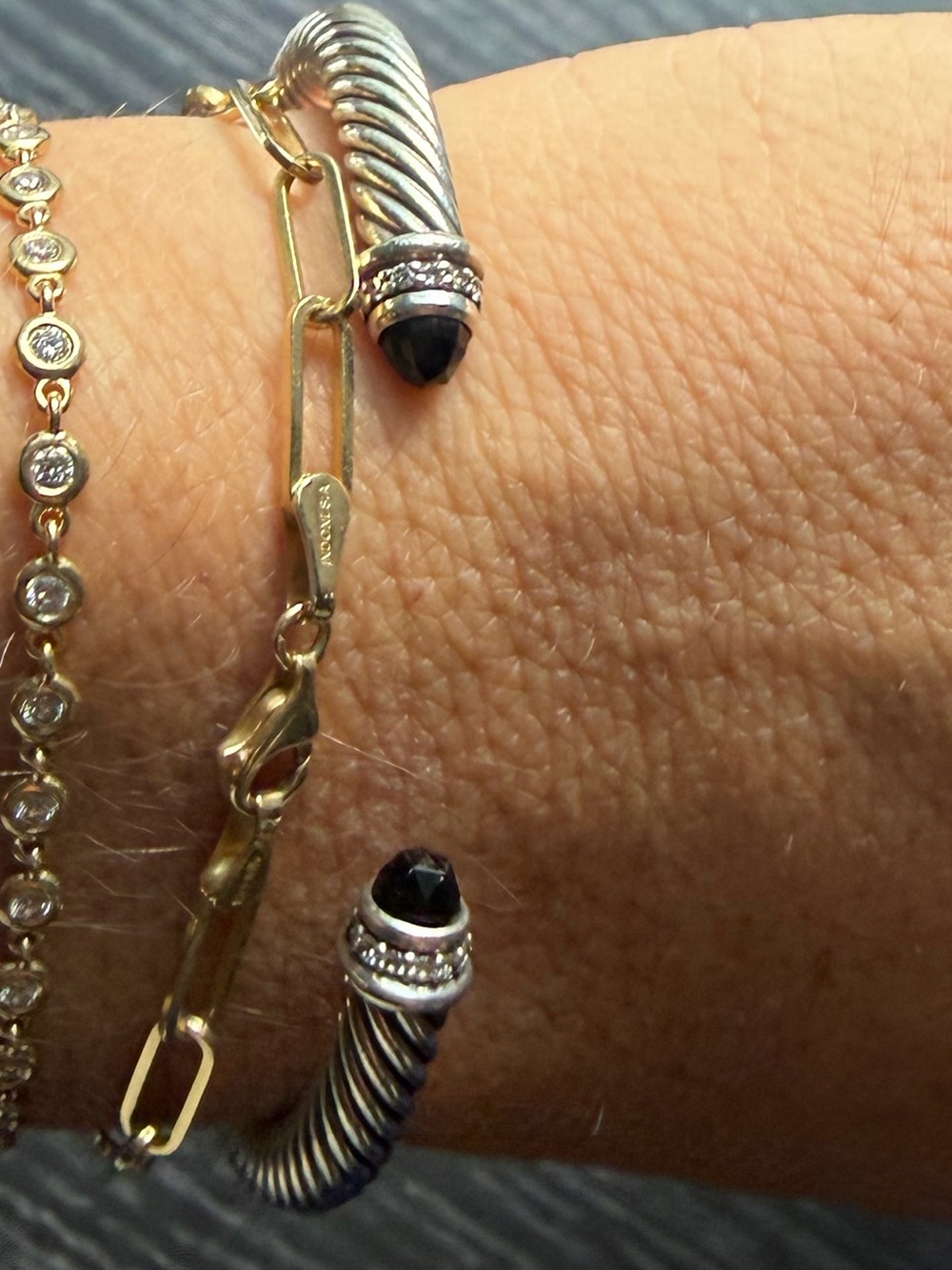 David Yurman Sterling Silver Diamond & Black Onyx Cable Cuff Small